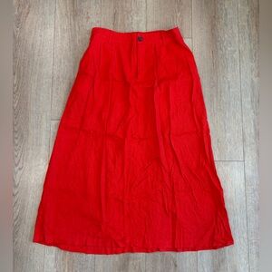 A New Day Red Midi Skirt Medium Linen Blend Button Front 34” Length w Pockets